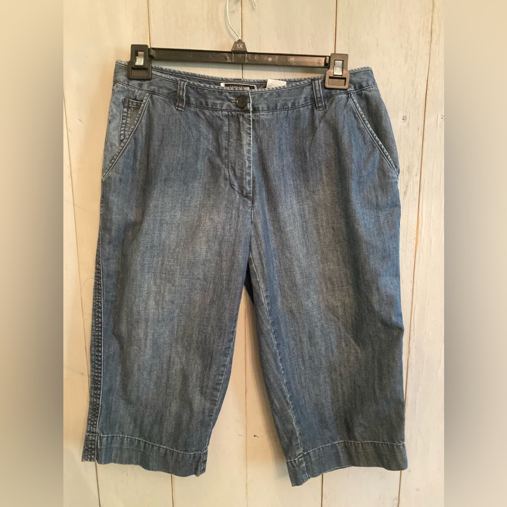 Talbots Womens 14P Denim Wide Leg Cropped Capri Denim Jeans Pants